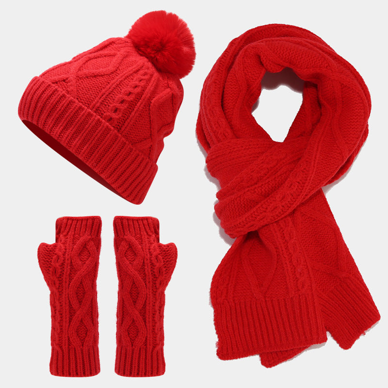 Wholesale Acrylic Fried Dough Twists Knitting Cold Proof Warm Hat Scarf Glove Suit